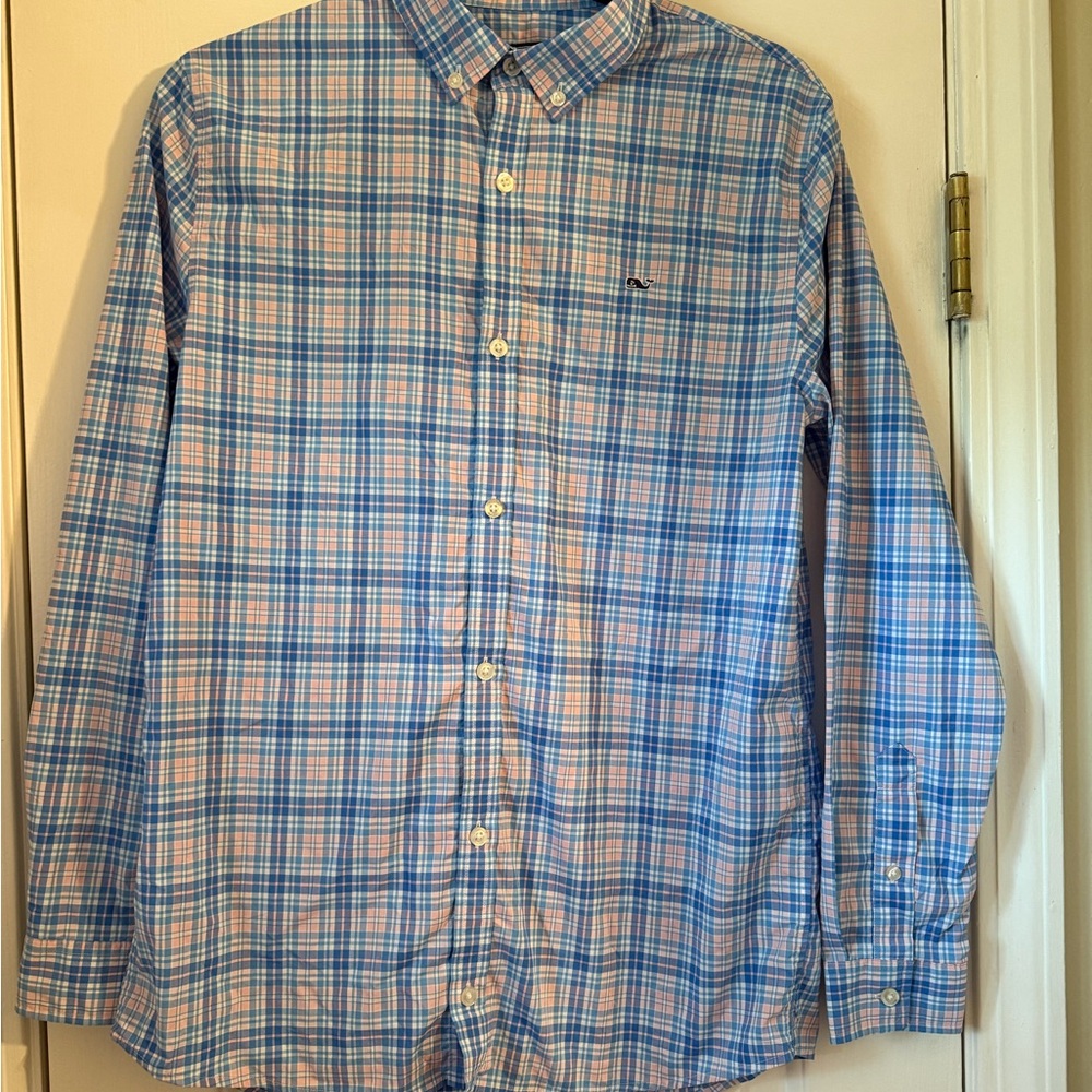 Vineyard Vines Blue and Pink Plaid Button-Down Shirt